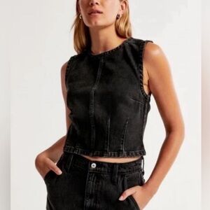 Abercrombie & Fitch Sleeveless Denim Shell Top In Washed Black Size XS